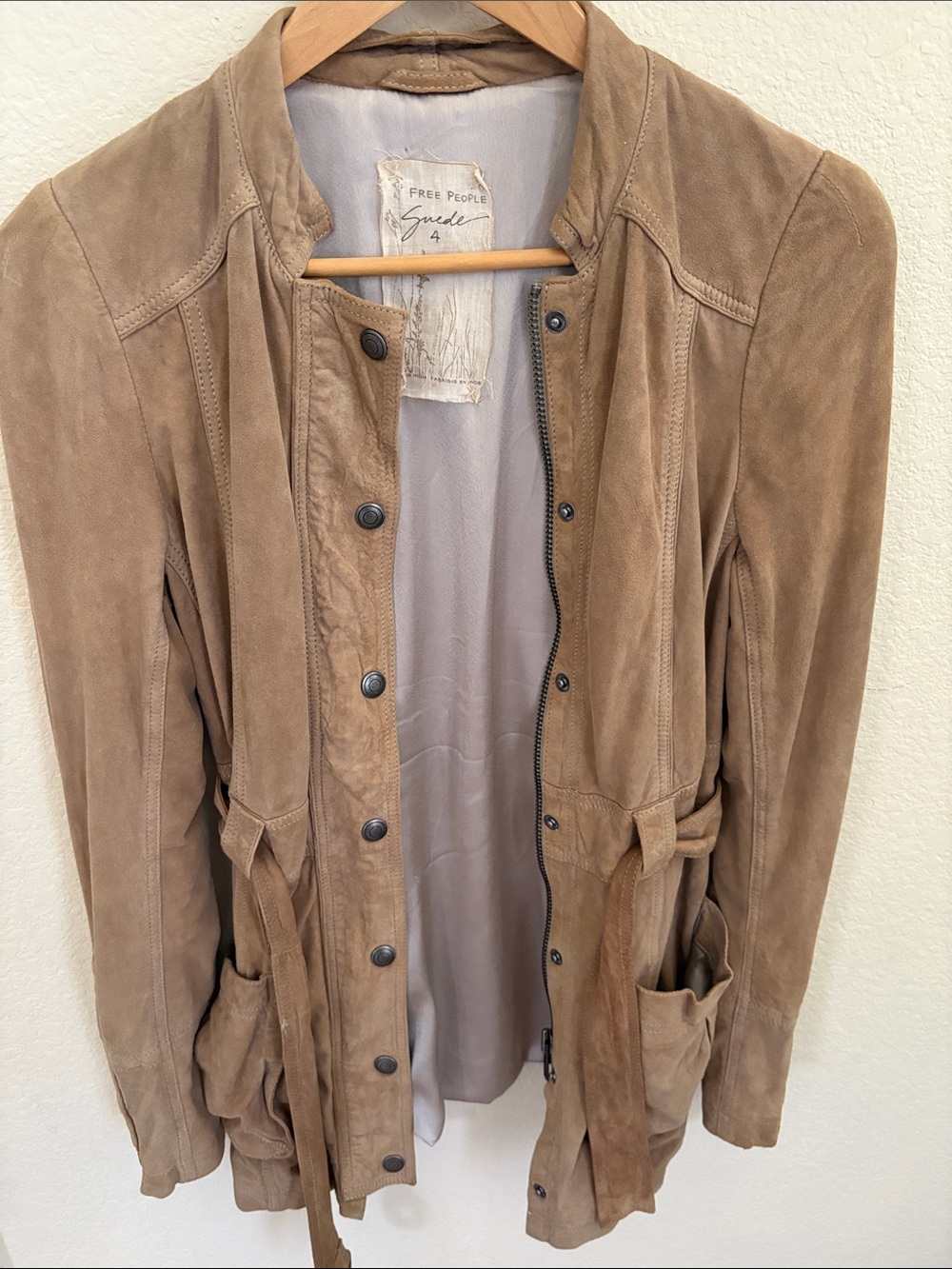 Free People Suede Belted Jacket in Tan